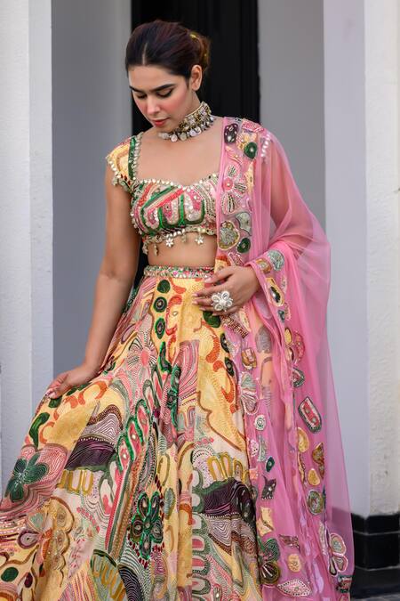 Buy Juhi Bengani Multi Color Organza, Satin, Net Sequins, Embroidery Printed Lehenga Set Buy_Juhi Bengani_Multi Color Organza, Satin, Net Sequins, Embroidery Printed Lehenga Set