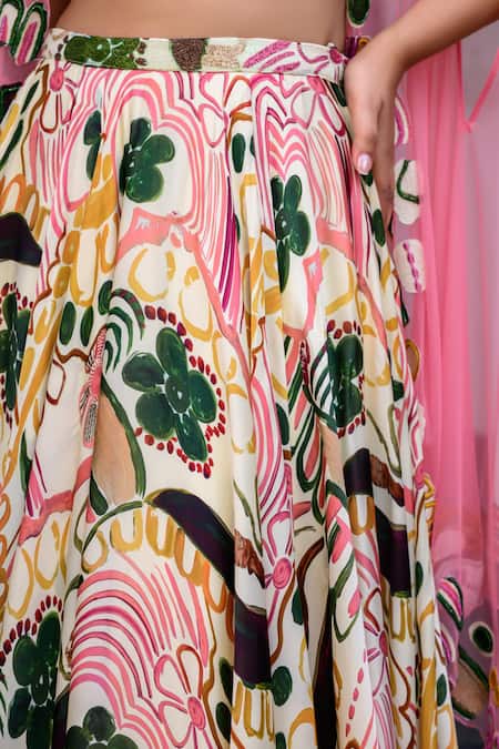 Shop_Juhi Bengani_Multi Color Organza, Satin, Net Sequins, Embroidery Scoop Printed Lehenga Set_Online_at_Aza_Fashions