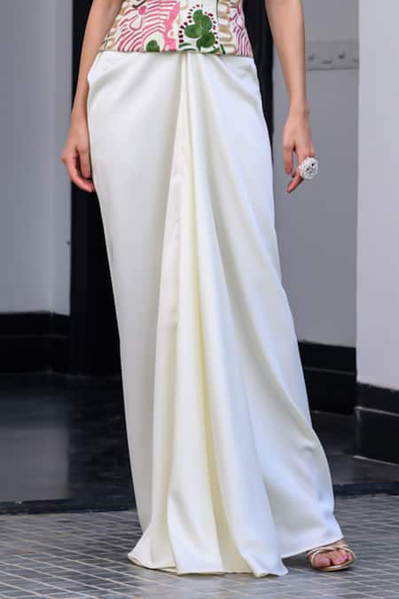 Juhi Bengani_Multi Color Satin, Organza Embroidery Sweetheart Neck Fusion Corset And Skirt Set _Online_at_Aza_Fashions