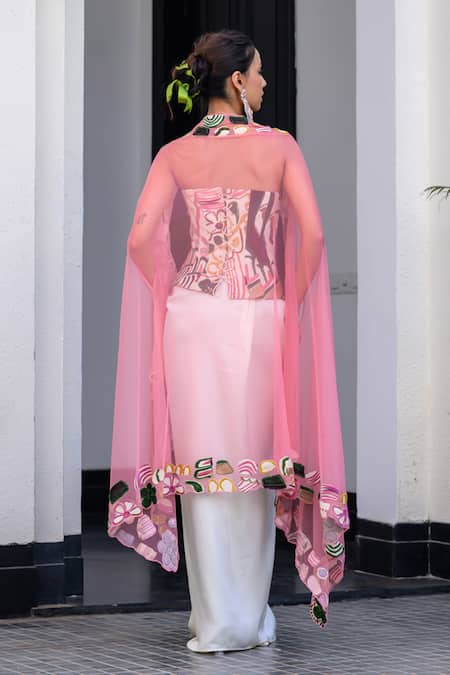 Juhi Bengani Multi Colour Cape Corset & Skirt Set 