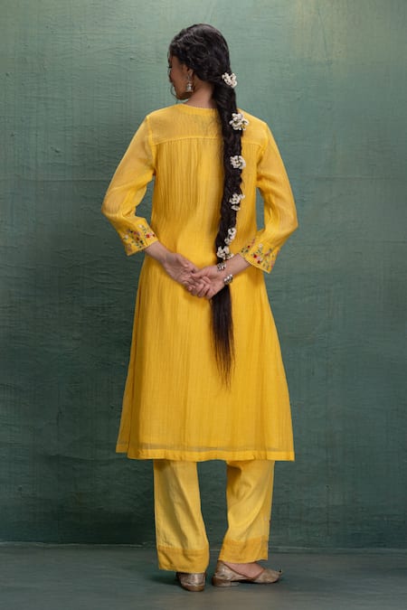 Kahani Lush Yellow Chanderi Kurta Pant Set 