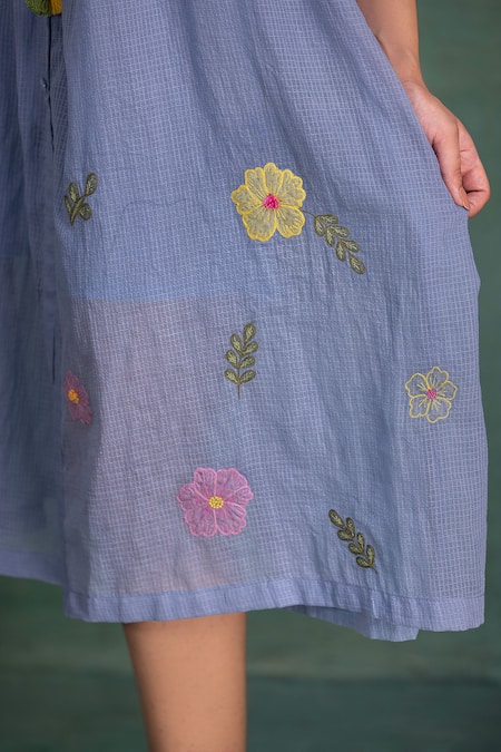 Buy_Kahani Lush_Blue Cotton Embroidery Round Neck Machine Cord Set _Online_at_Aza_Fashions