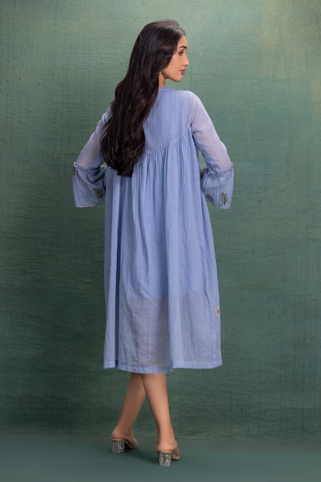 Kahani Lush Blue Machine Embroidery Cord Set 