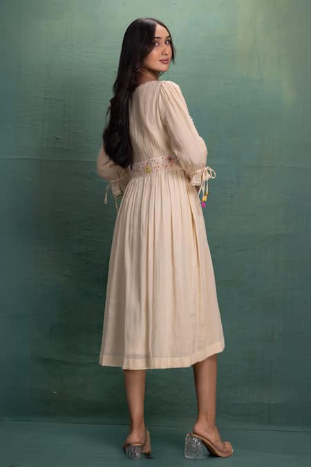Kahani Lush Cream Hand Embroidery Midi Dress 