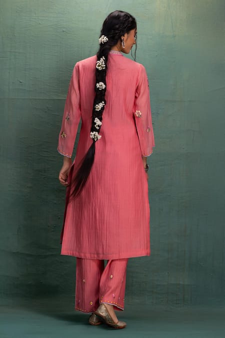 Kahani Lush Pink Machine Embroidery Kurta Set 