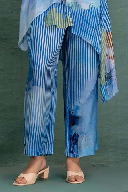 Kahani Lush Blue Cotton, Silk Collared Digital Print Kurta And Pant Set Online at Aza Fashions Kahani Lush_Blue Cotton, Silk Collared Digital Print Kurta And Pant Set _Online_at_Aza_Fashions