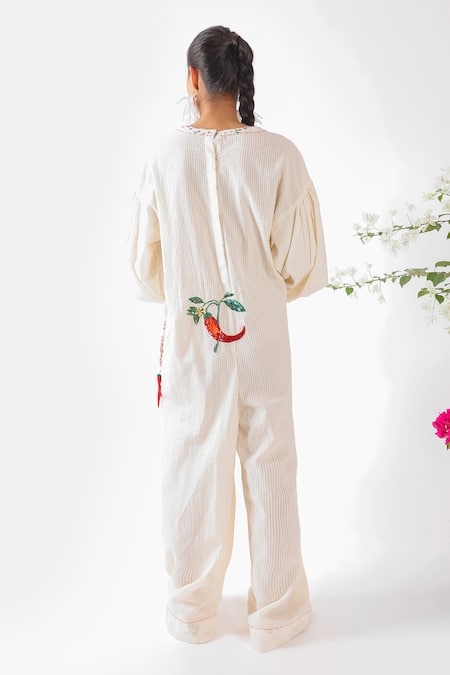 Nikasha Chilly Embroidered Cotton Seersucker Jumpsuit 