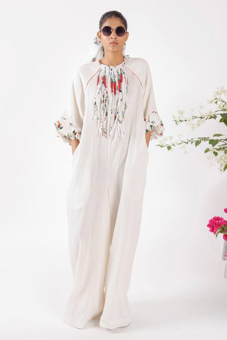 Shop Nikasha Cream Cotton Embroidery Chilly Jumpsuit Online at Aza Fashions Shop_Nikasha_Cream Cotton Embroidery Chilly Jumpsuit _Online_at_Aza_Fashions