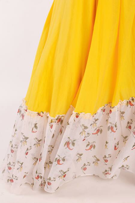 Shop Nikasha Yellow Kota Doria, Cotton Halter Neck Maxi Dress With Floral Hem Online at Aza Fashions Shop_Nikasha_Yellow Kota Doria, Cotton Halter Neck Maxi Dress With Floral Hem _Online_at_Aza_Fashions