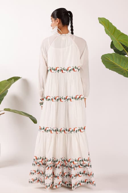 Shop Nikasha Off White Cotton Embroidery High Neck Chilly Maxi Dress at Aza Fashions Shop_Nikasha_Off White Cotton Embroidery High Neck Chilly Maxi Dress _at_Aza_Fashions