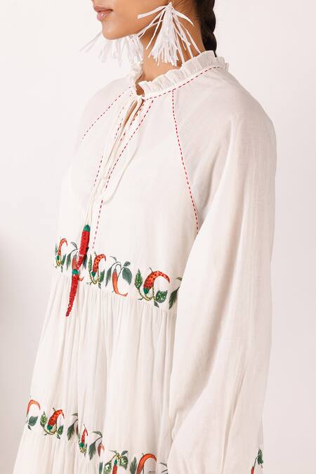 Nikasha Off White Cotton Embroidery High Neck Chilly Maxi Dress Online at Aza Fashions Nikasha_Off White Cotton Embroidery High Neck Chilly Maxi Dress _Online_at_Aza_Fashions