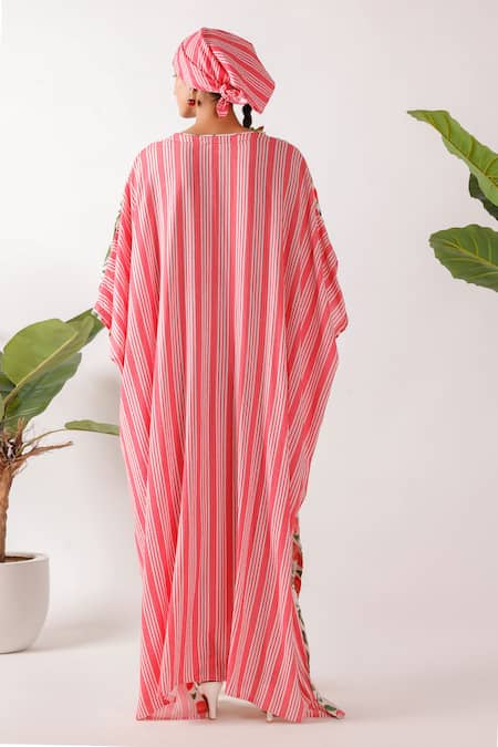 Shop Nikasha Multi Color Cotton V-neck Pomegranate Print Kaftan at Aza Fashions Shop_Nikasha_Multi Color Cotton V-neck Pomegranate Print Kaftan _at_Aza_Fashions