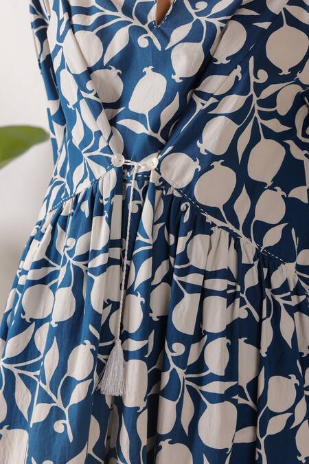 Buy Nikasha Blue Cotton Open Neck Pomegranate Print Maxi Dress Online at Aza Fashions Buy_Nikasha_Blue Cotton Open Neck Pomegranate Print Maxi Dress _Online_at_Aza_Fashions