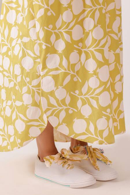 Nikasha Yellow Cotton Round Neck Pomegranate Print Maxi Dress Online at Aza Fashions Nikasha_Yellow Cotton Round Neck Pomegranate Print Maxi Dress _Online_at_Aza_Fashions