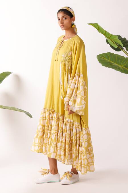 Shop Nikasha Olive Green Cotton Round Neck Pomegranate Print Midi Dress Online at Aza Fashions Shop_Nikasha_Olive Green Cotton Round Neck Pomegranate Print Midi Dress _Online_at_Aza_Fashions