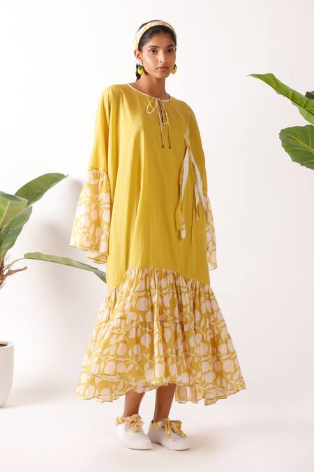 Nikasha Olive Green Cotton Round Neck Pomegranate Print Midi Dress at Aza Fashions Nikasha_Olive Green Cotton Round Neck Pomegranate Print Midi Dress _at_Aza_Fashions