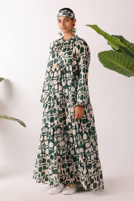 Nikasha Multi Color Cotton Tassels Round Neck Pomegranate Tiered Maxi Dress Online at Aza Fashions Nikasha_Multi Color Cotton Tassels Round Neck Pomegranate Tiered Maxi Dress _Online_at_Aza_Fashions