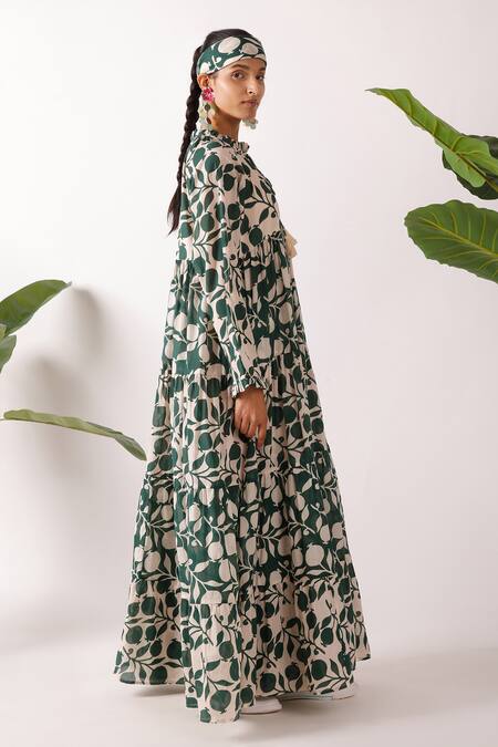 Buy Nikasha Multi Color Cotton Tassels Round Neck Pomegranate Tiered Maxi Dress Online at Aza Fashions Buy_Nikasha_Multi Color Cotton Tassels Round Neck Pomegranate Tiered Maxi Dress _Online_at_Aza_Fashions