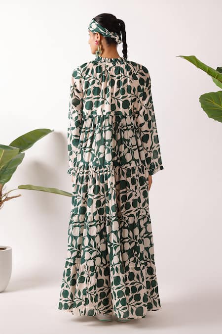 Shop Nikasha Multi Color Cotton Tassels Round Neck Pomegranate Tiered Maxi Dress at Aza Fashions Shop_Nikasha_Multi Color Cotton Tassels Round Neck Pomegranate Tiered Maxi Dress _at_Aza_Fashions