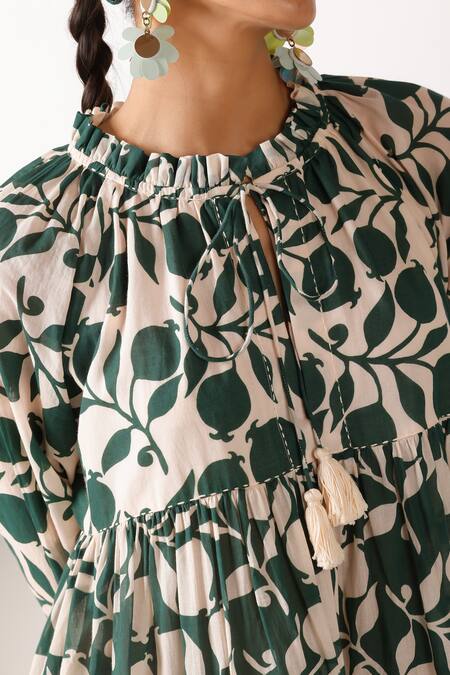 Buy Nikasha Multi Color Cotton Tassels Round Neck Pomegranate Tiered Maxi Dress Buy_Nikasha_Multi Color Cotton Tassels Round Neck Pomegranate Tiered Maxi Dress