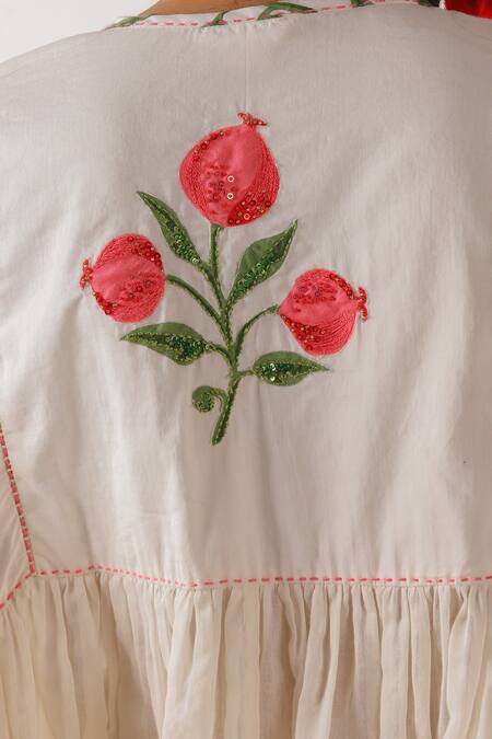 Shop Nikasha Ivory Cotton Round Neck Pomegranate Print Mulmul Top Shop_Nikasha_Ivory Cotton Round Neck Pomegranate Print Mulmul Top