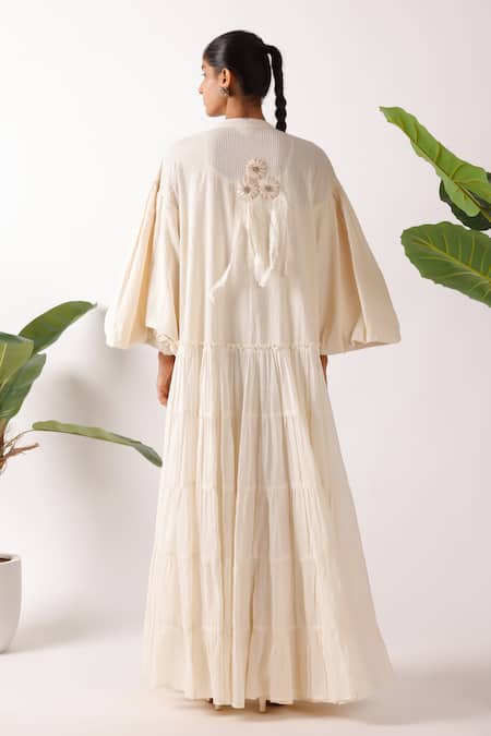 Nikasha Cream Cotton Seersucker Tiered Jacket 