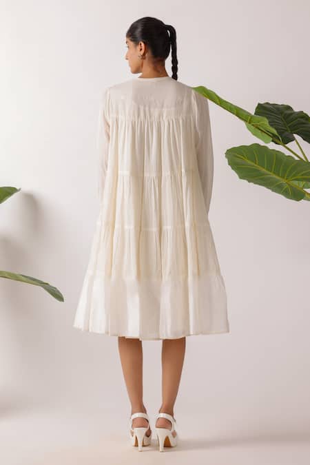 Nikasha Jamdani Embroidered Yoke Tier Dress 