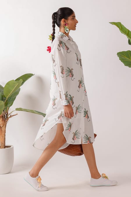 Buy Nikasha Ivory Cotton Collared Leopard Print Shirt Midi Dress Online at Aza Fashions Buy_Nikasha_Ivory Cotton Collared Leopard Print Shirt Midi Dress_Online_at_Aza_Fashions