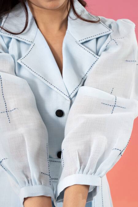 Buy Savaaya Blue Linen Collared Light Blend Dress Online at Aza Fashions Buy_Savaaya_Blue Linen Collared Light Blend Dress _Online_at_Aza_Fashions