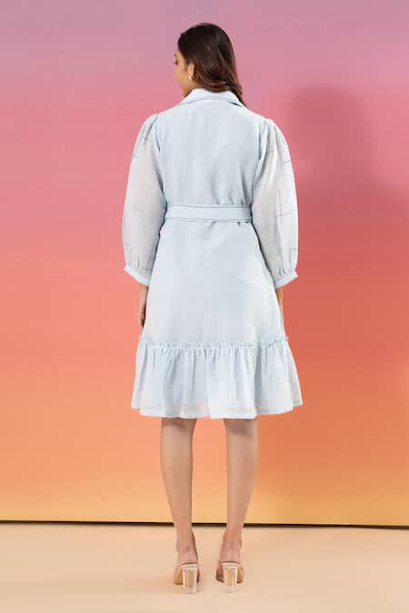 Savaaya Light Blue Linen Blend Dress 