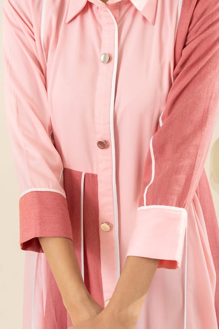 Buy Savaaya Pink Cotton, Denim Collared Light And Dark Dress Online at Aza Fashions Buy_Savaaya_Pink Cotton, Denim Collared Light And Dark Dress _Online_at_Aza_Fashions