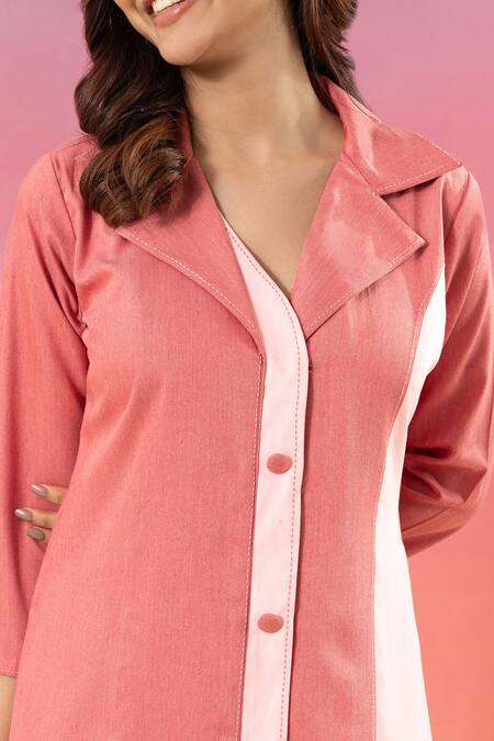 Buy Savaaya Pink Cotton, Denim V-neck Light And Dark Midi Dress Online at Aza Fashions Buy_Savaaya_Pink Cotton, Denim V-neck Light And Dark Midi Dress _Online_at_Aza_Fashions