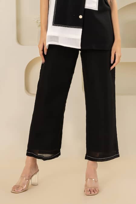 Buy Savaaya Black Linen Collared And White Blend Pant Set Online at Aza Fashions Buy_Savaaya_Black Linen Collared And White Blend Pant Set _Online_at_Aza_Fashions