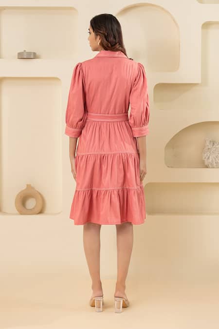 Savaaya Pink Cotton Denim Dress With Belt 