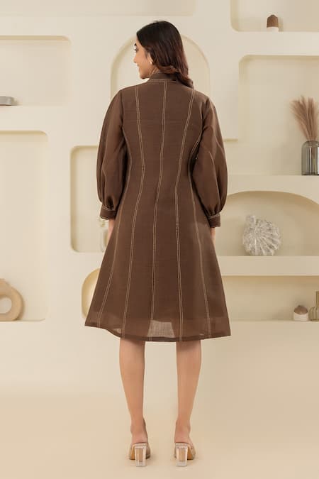 Savaaya Brown Linen Blend Designer Dress 