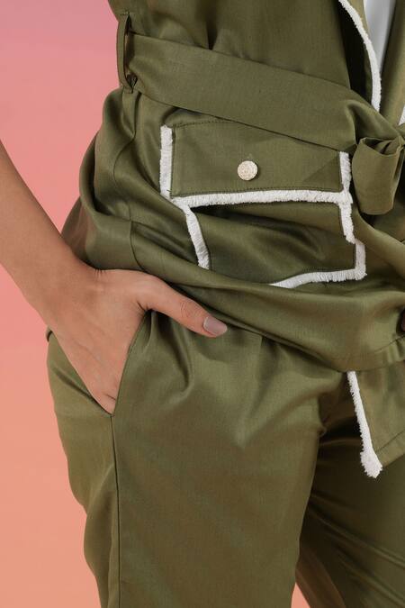 Buy_Savaaya_Green Cotton, Denim Shawl , Crew Pant Set