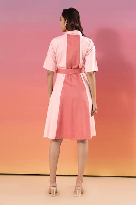 Savaaya Light Pink & Dark Pink Cotton Denim Dress 