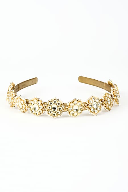 Shop Vivinia By Vidhi Mehra Gold Plated Kundan Polki Mathapatti at Aza Fashions Shop_Vivinia By Vidhi Mehra_Gold Plated Kundan Polki Mathapatti _at_Aza_Fashions