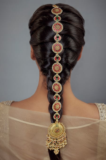 Vivinia By Vidhi Mehra Gold Plated Beads And Red Kundan Polki Hair Accessory 