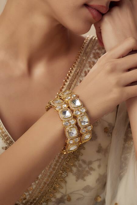 Vivinia By Vidhi Mehra Gold Plated Kundan Polki Adjustable Bangles Online at Aza Fashions Vivinia By Vidhi Mehra_Gold Plated Kundan Polki Adjustable Bangles _Online_at_Aza_Fashions