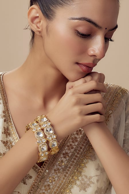 Vivinia By Vidhi Mehra Gold Plated Kundan Polki Adjustable Bangles 