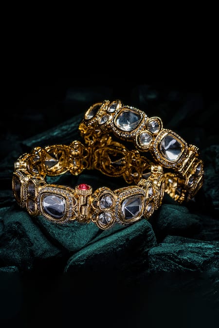 Shop Vivinia By Vidhi Mehra Gold Plated Kundan Polki Adjustable Bangles at Aza Fashions Shop_Vivinia By Vidhi Mehra_Gold Plated Kundan Polki Adjustable Bangles _at_Aza_Fashions