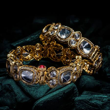 Vivinia By Vidhi Mehra Gold Plated Kundan Polki Adjustable Bangles at Aza Fashions Vivinia By Vidhi Mehra_Gold Plated Kundan Polki Adjustable Bangles _at_Aza_Fashions