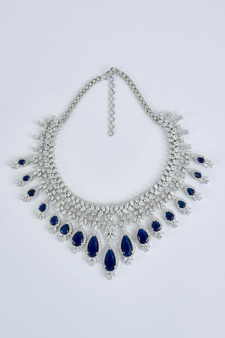 Shop Vivinia By Vidhi Mehra Silver Plated Zari And Blue Designer Jewellery Set Online at Aza Fashions Shop_Vivinia By Vidhi Mehra_Silver Plated Zari And Blue Designer Jewellery Set _Online_at_Aza_Fashions