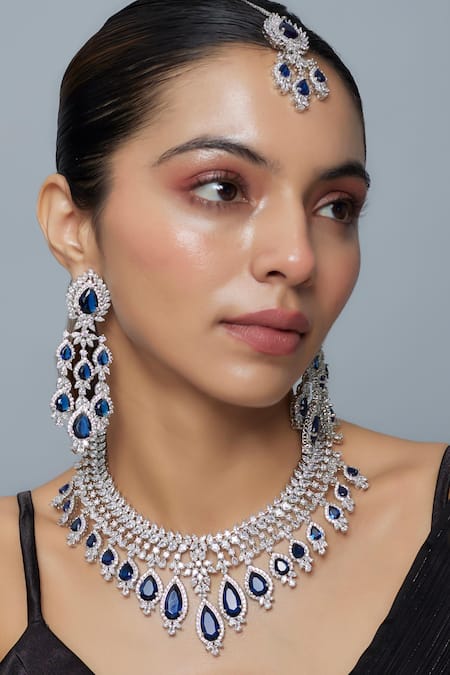 Vivinia By Vidhi Mehra Silver Plated Zari And Blue Designer Jewellery Set 