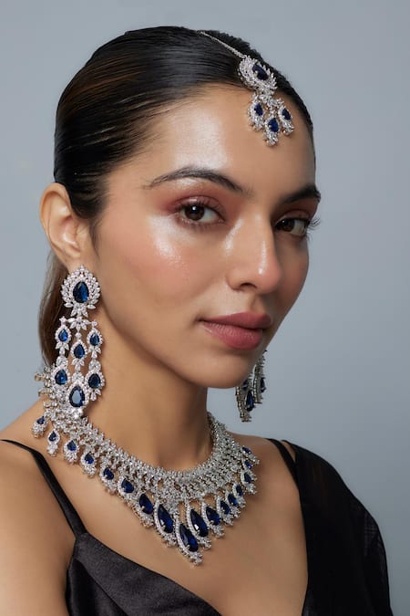 Vivinia By Vidhi Mehra Silver Plated Zari And Blue Designer Jewellery Set at Aza Fashions Vivinia By Vidhi Mehra_Silver Plated Zari And Blue Designer Jewellery Set _at_Aza_Fashions