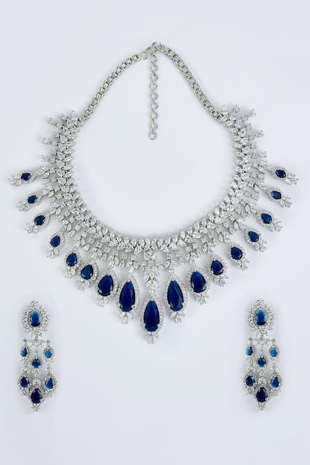 Buy Vivinia By Vidhi Mehra Silver Plated Zari And Blue Designer Jewellery Set Buy_Vivinia By Vidhi Mehra_Silver Plated Zari And Blue Designer Jewellery Set