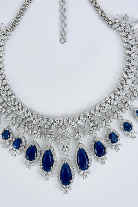 Shop Vivinia By Vidhi Mehra Silver Plated Zari And Blue Designer Jewellery Set Shop_Vivinia By Vidhi Mehra_Silver Plated Zari And Blue Designer Jewellery Set
