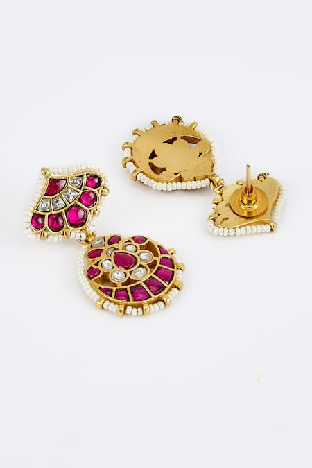 Vivinia By Vidhi Mehra_Gold Plated Beads, Stones And Pink Beaded Jewellery Set _Online_at_Aza_Fashions