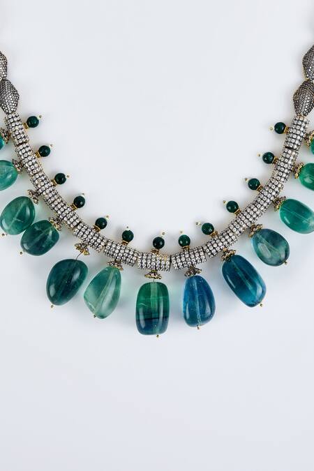 Shop Vivinia By Vidhi Mehra Green Zari Emerald Synthetic Designer Jewellery Set Online at Aza Fashions Shop_Vivinia By Vidhi Mehra_Green Zari Emerald Synthetic Designer Jewellery Set _Online_at_Aza_Fashions